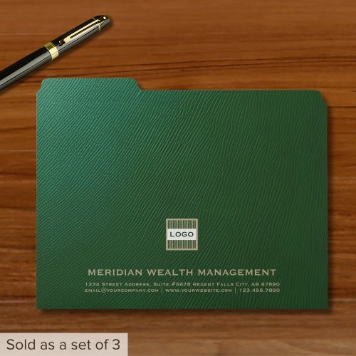 Green Leather Print Gold Monogram Initial Logo File Folder