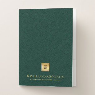 Green Leather Professional Gold LOGO Legacy Pocket Folder