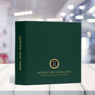 Green Leather Professional Round LOGO PRESENTATION 3 Ring Binder