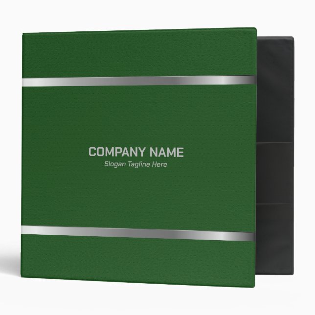 Green Leather Silver Stripes Accents 3 Ring Binder (Front/Inside)