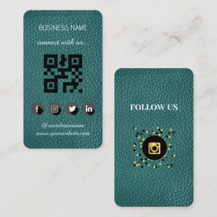 Green leather  -Social Media QR Code  Business Card