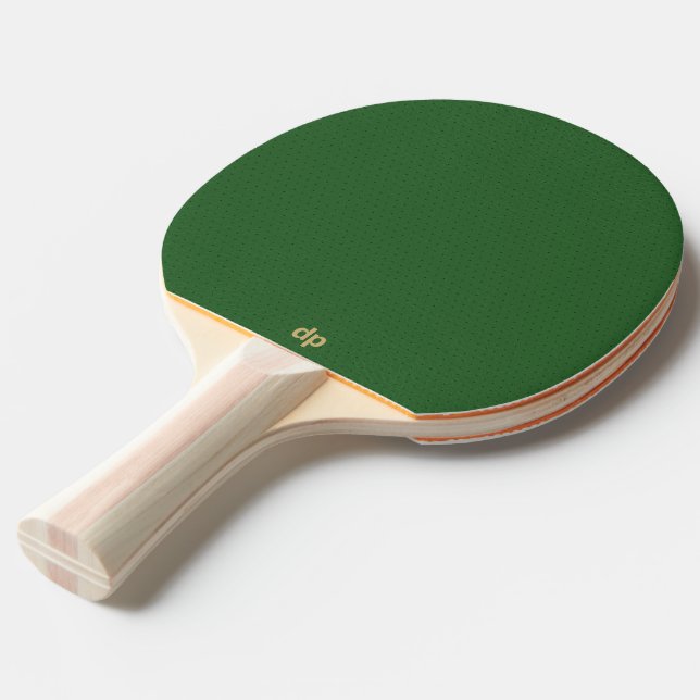 Green Leather Texture Gold Monogram Ping Pong Paddle (Back Angle)