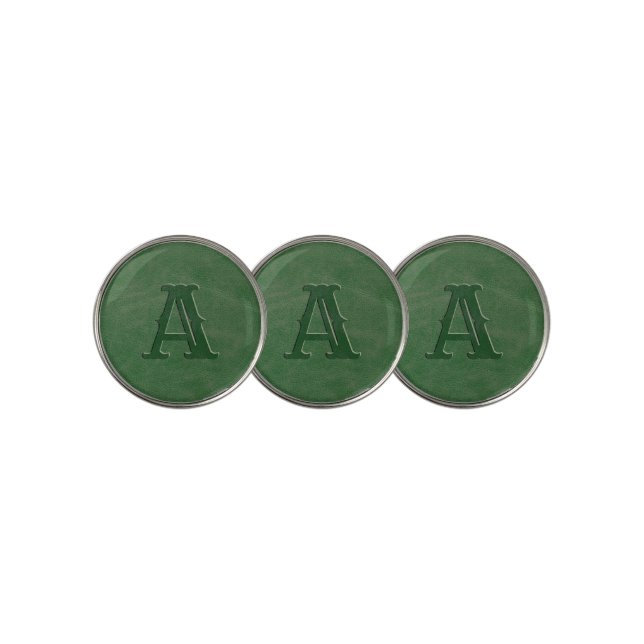 Green Leather Texture Monogrammed Initial Golf Ball Marker (3 Up)