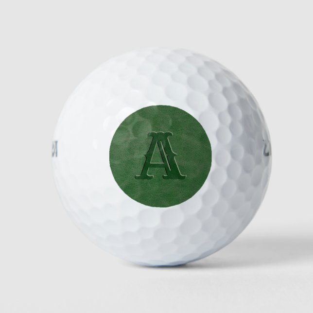 Green Leather Texture Monogrammed Initial Golf Balls (Front)