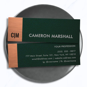 Green Leather with Metallic Copper Accent Monogram Mini Business Card