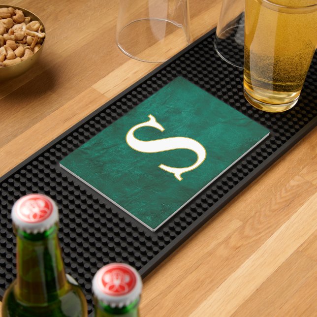 Green Leather With Monogram Bar Mat (Insitu (Bar 2))