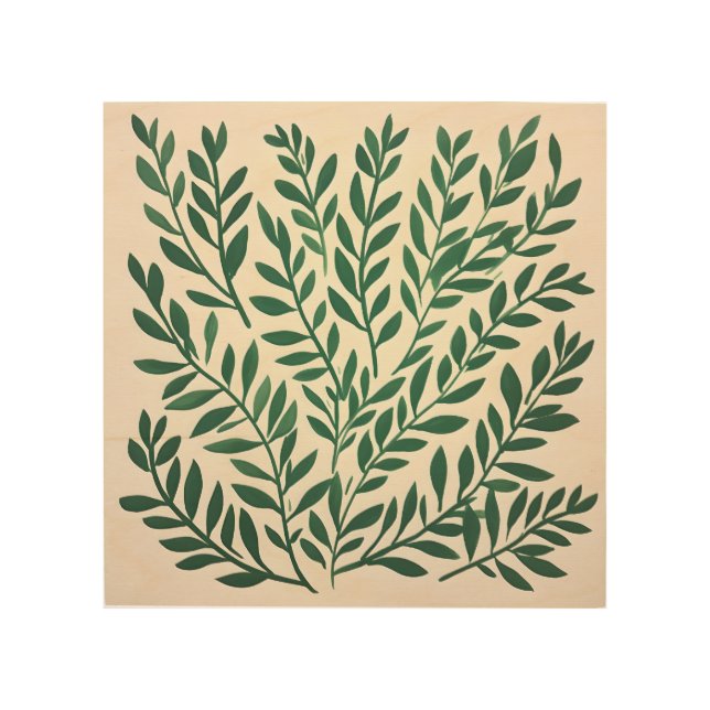 Green Leaves: A Minimalist European Ink Painting Wood Wall Art (Front)