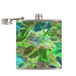 Green Leaves Abstract Pattern Hip Flask