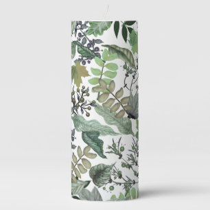 Green Leaves and Berries Foliage You Customize Pillar Candle