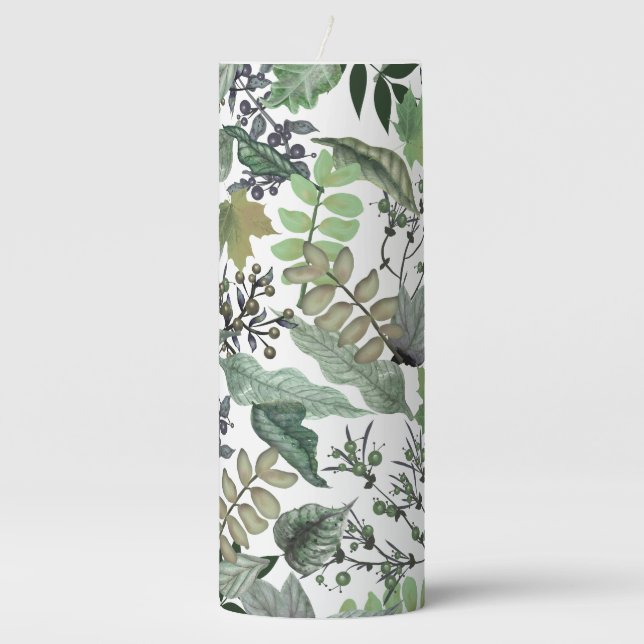 Green Leaves and Berries | Foliage | You Customize Pillar Candle (Front)