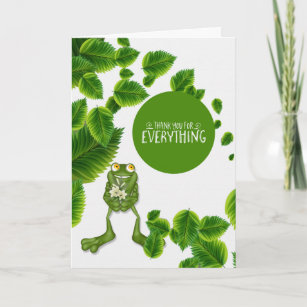 Green Leaves and Cute Frog Blank Thank You Card