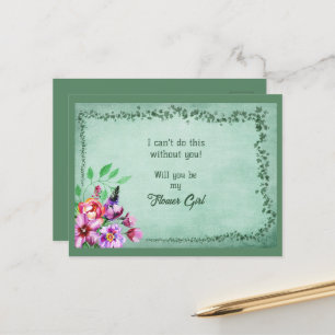 Green Leaves and Floral Bouquet Flower Girl Announcement Postcard