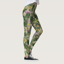 Green Leaves and Floral Leggings