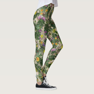 Green Leaves and Floral Leggings
