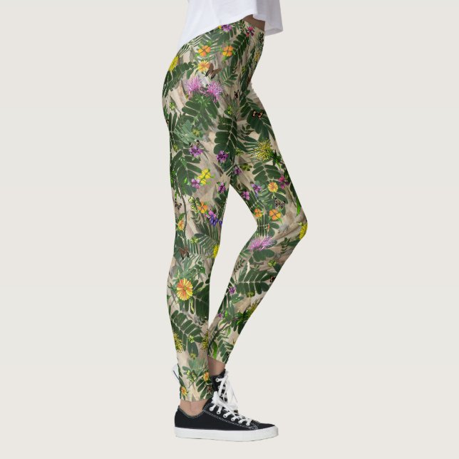 Green Leaves and Floral Leggings (Right)