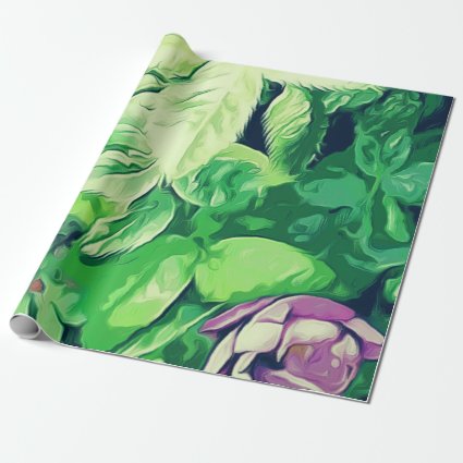 Green leaves and flower wrapping paper
