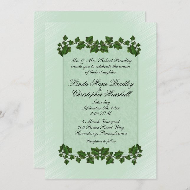 Green Leaves and Mint Wedding Invitation (Front/Back)