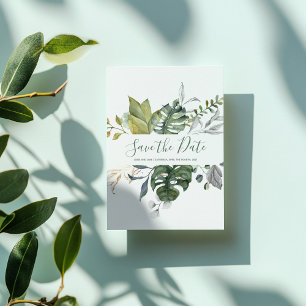 Green leaves and plants save the date invitation
