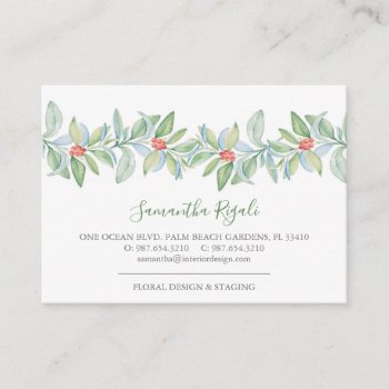 Green Leaves And Red Berries Business Cards by VGInvites at Zazzle