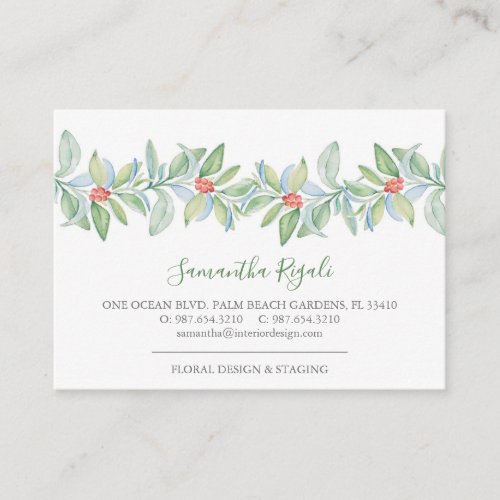 Green Leaves and Red Berries Business Cards