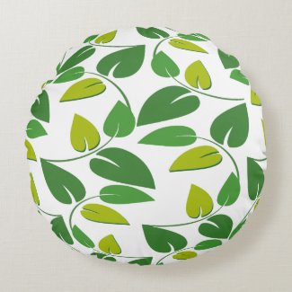 Green Leaves and Vines Round Throw Pillow
