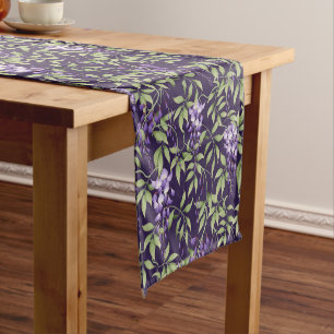 Green Leaves and Wisteria Floral Pattern Short Table Runner