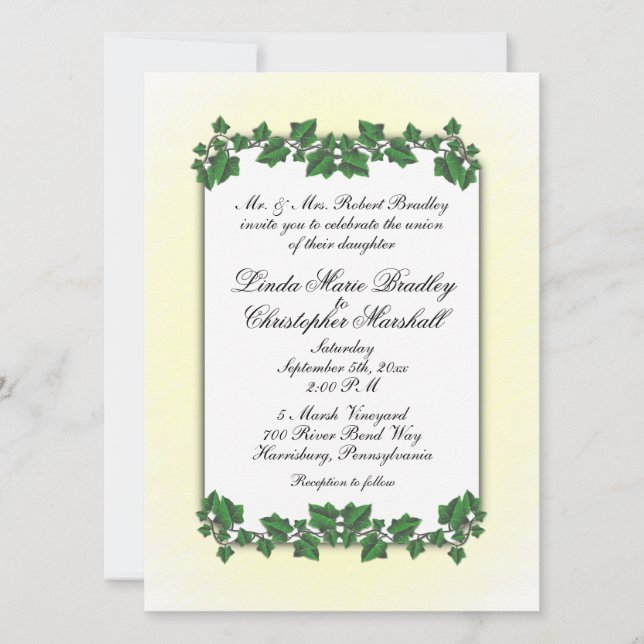 Green Leaves and Yellow Cream Wedding Invitation (Front)
