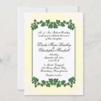 Green Leaves and Yellow Cream Wedding Invitation