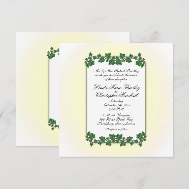 Green Leaves and Yellow Cream Wedding Invitation (Front/Back)
