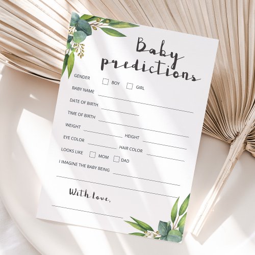 Green Leaves Baby Shower Baby Predictions Card