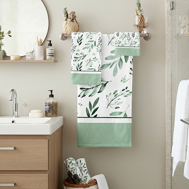 Green leaves  bath towel set (Creator Uploaded)