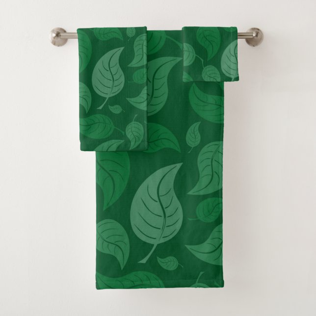 Green leaves bath towel set (Insitu)