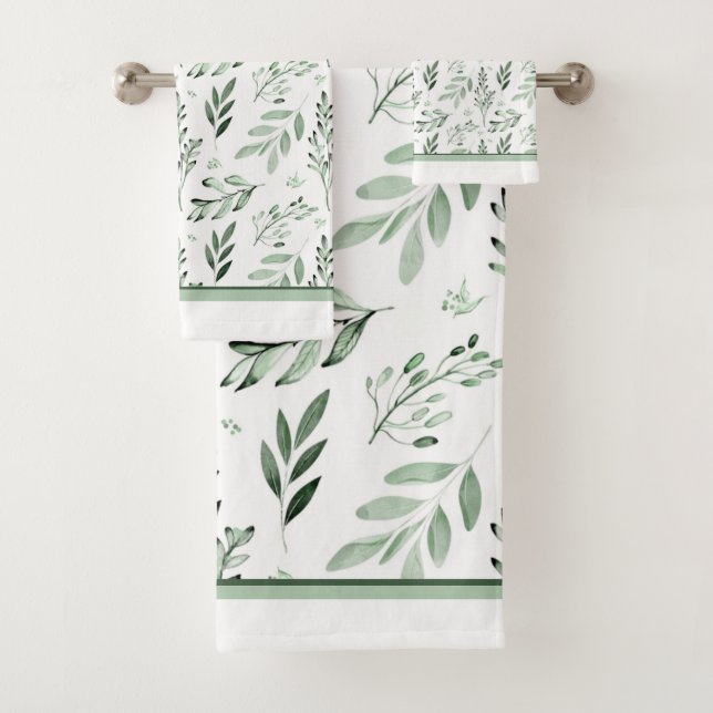 Green leaves  bath towel set (Insitu)