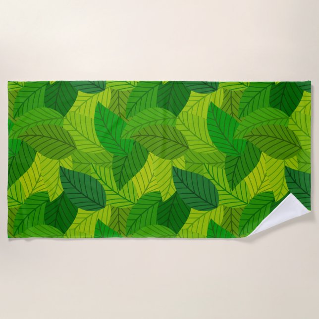 Green leaves Beach Towel (Front)