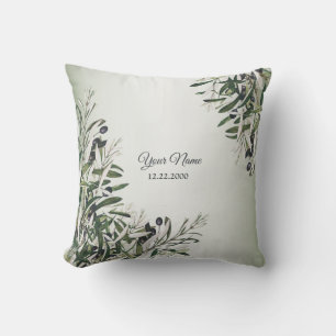 Green Leaves Black Olive Elegant Newlywed Throw Pillow