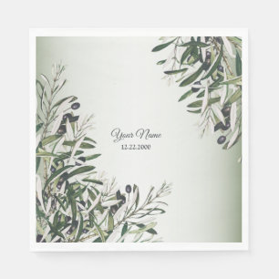 Green Leaves Black Olive Elegant Wedding Party Napkins