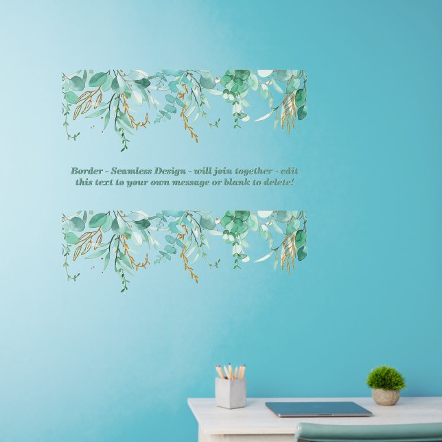 Green Leaves Border, Seamless, Add Text 36" Wall Decal (Home Office)