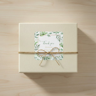 Green leaves border wedding thank you sticker