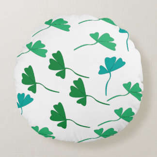 Green Leaves Botanical Clover Seamless Pattern Rou Round Pillow