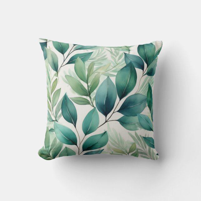 Green Leaves Botanical Foliage Rustic Greenery Throw Pillow (Front)