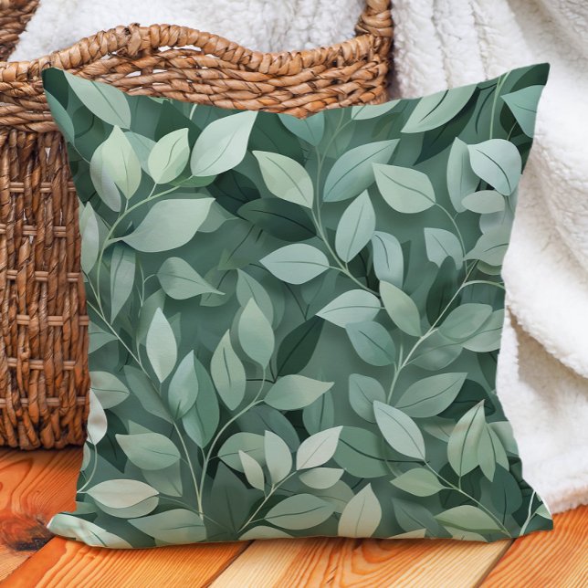 Green Leaves Botanical Greenery Nature Decor Throw Pillow (Green Leaves Botanical Greenery Nature Decor Throw Pillow)