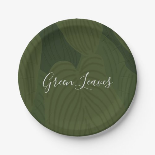 Green Leaves Botanical Nature Pattern  Paper Plates