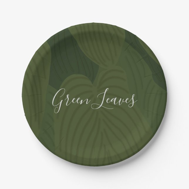 Green Leaves Botanical Nature Pattern  Paper Plates (Front)
