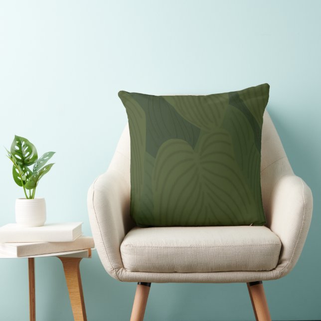 Green Leaves Botanical Nature Pattern Throw Pillow (Chair)
