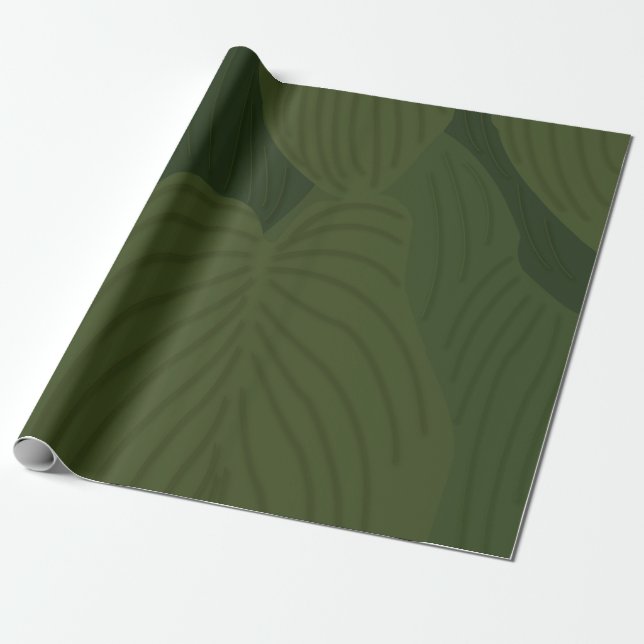 Green Leaves Botanical Nature Pattern  Wrapping Paper (Unrolled)