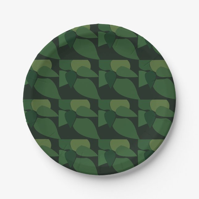 Green Leaves Botanical Party Paper Plates (Front)