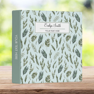 Green Leaves Botanical Pattern 3 Ring Binder
