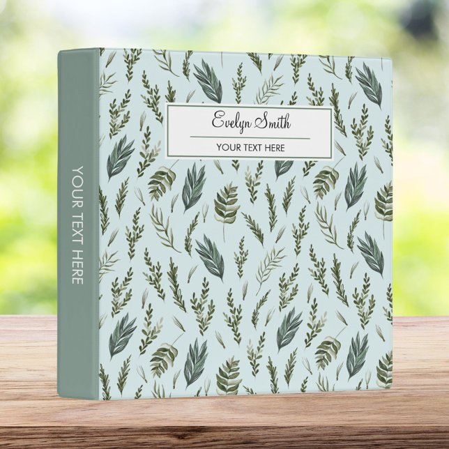 Green Leaves Botanical Pattern 3 Ring Binder (In situ)