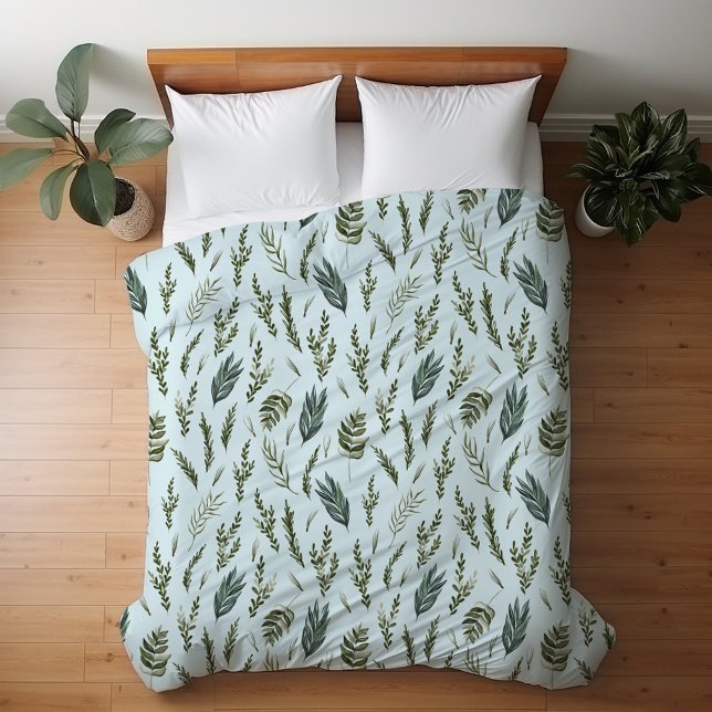 Green Leaves Botanical Pattern Duvet Cover (In situ bed)