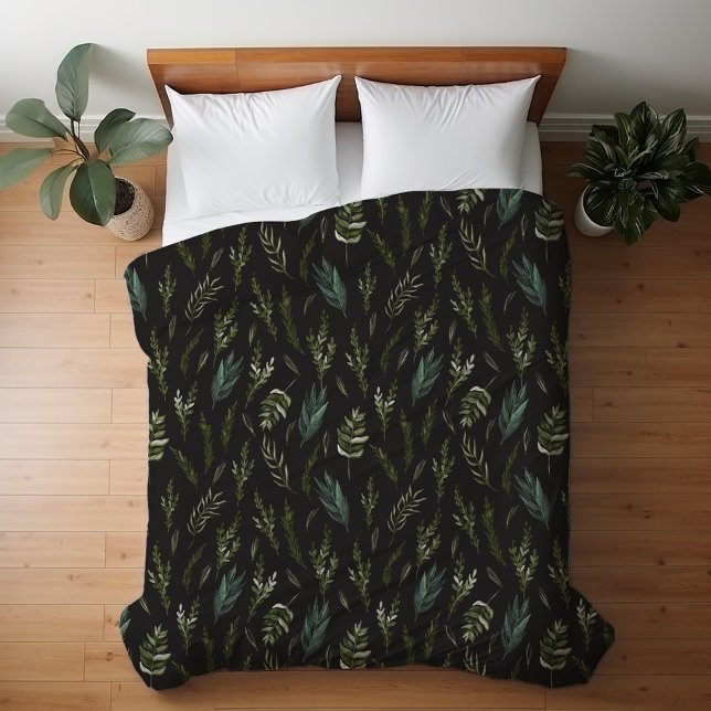 Green Leaves Botanical Pattern Duvet Cover (In situ bed)